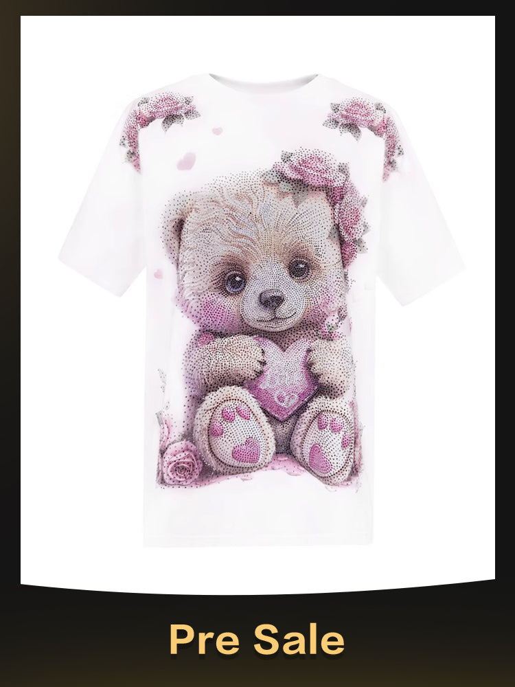 TCH Presale Cute Flower Bear Rhinestone T Shirt