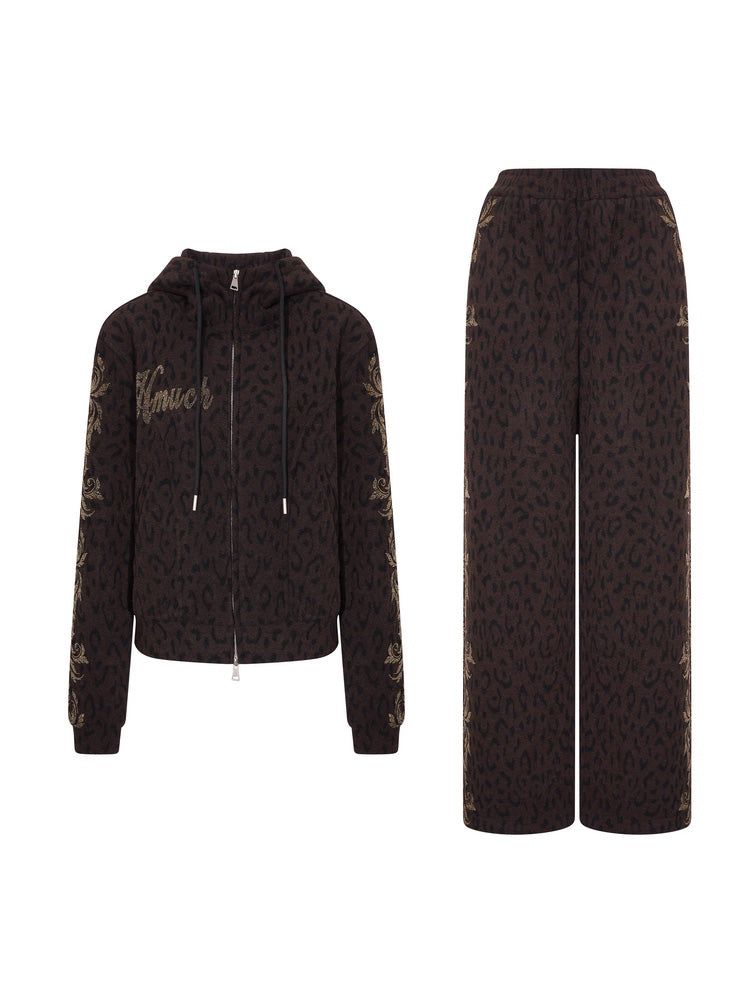 TCH Leopard Print Rhinestone Warm 2 Piece Outfits