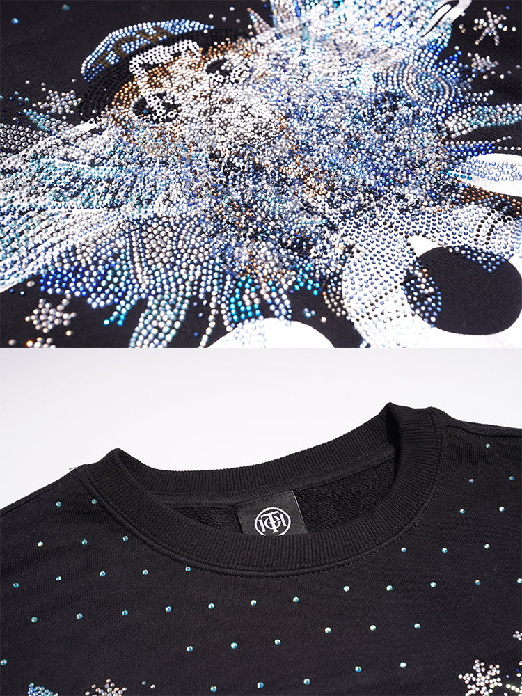 TCH Letter Print Rhinestone Cotton Sweatshirt