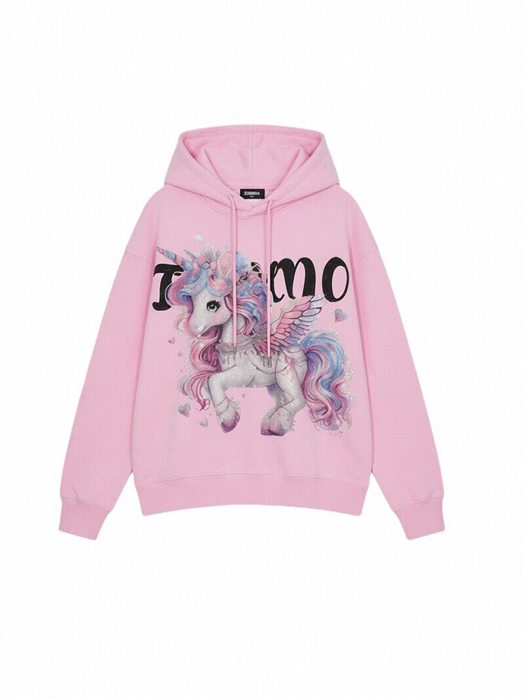 TCH Unicorn Rhinestone Pink Cotton Hoodie