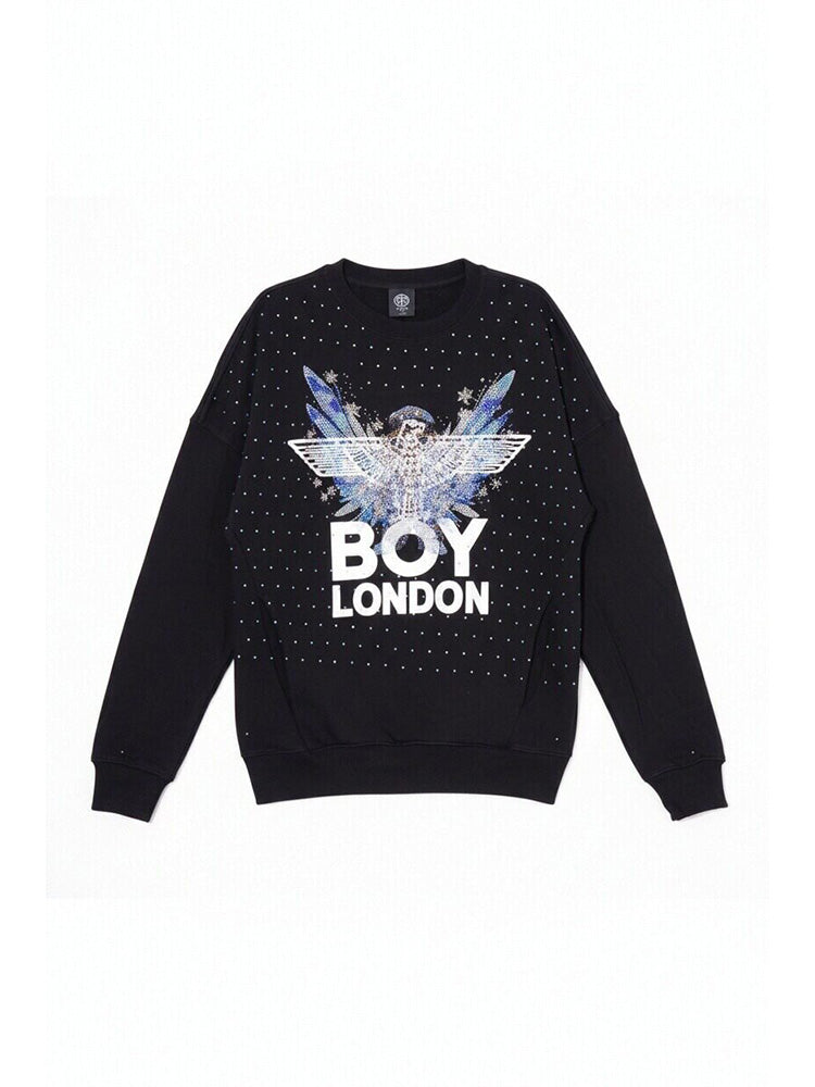 TCH Letter Print Rhinestone Cotton Sweatshirt