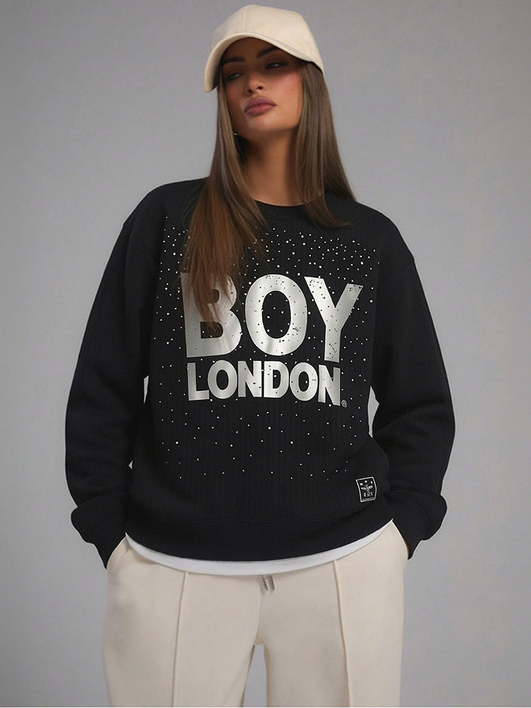 TCH Oversized Rhinestone Letter Black Sweatshirt
