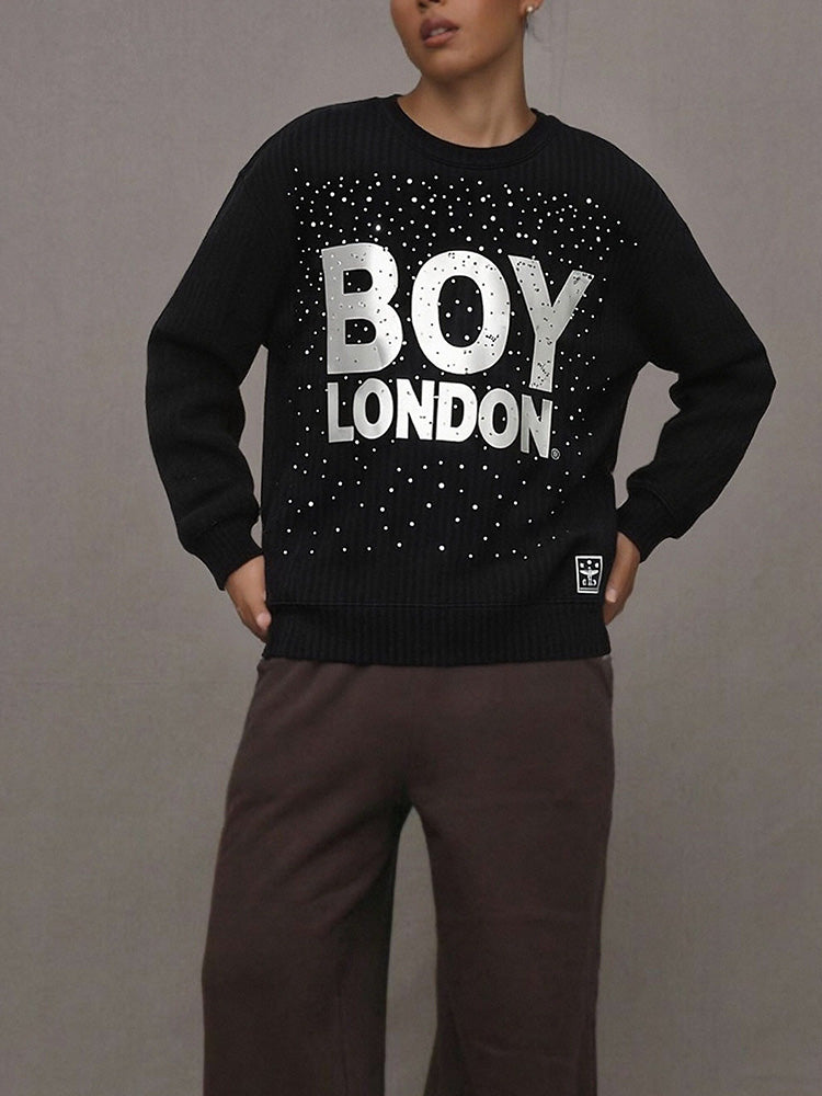 TCH Oversized Rhinestone Letter Black Sweatshirt