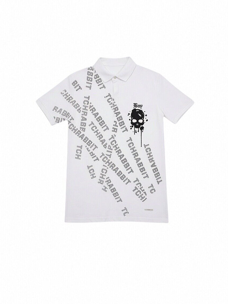 TCH Rhinestone Skull Print Summer Polo