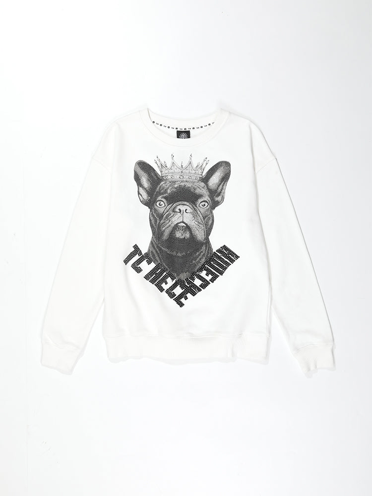 TCH Women's Rhinestone Dog White Sweatshirt
