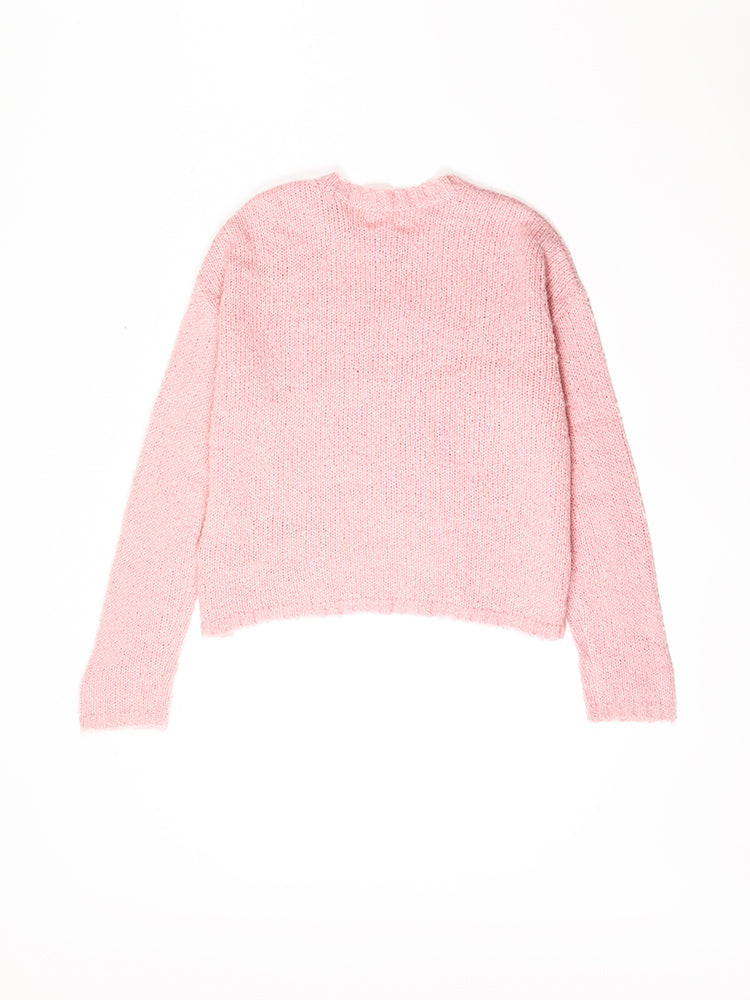 TCH Women's Knit Tie Bear Rhinestone Pink Sweater