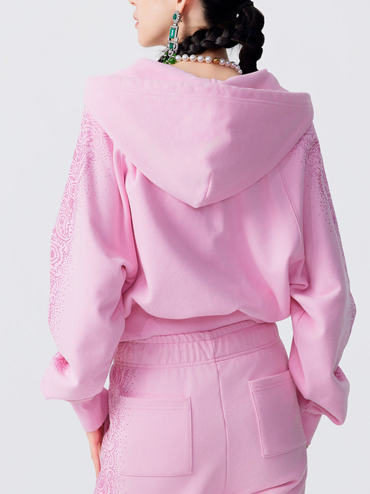 TCH Luxury Crystal-Embellished Cropped Zipper Light Jacket