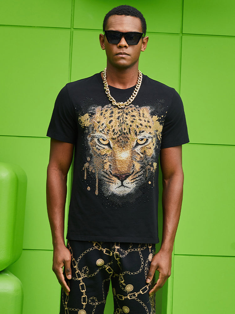 TCH Gold Rhinestone Cheetah Cotton Tee