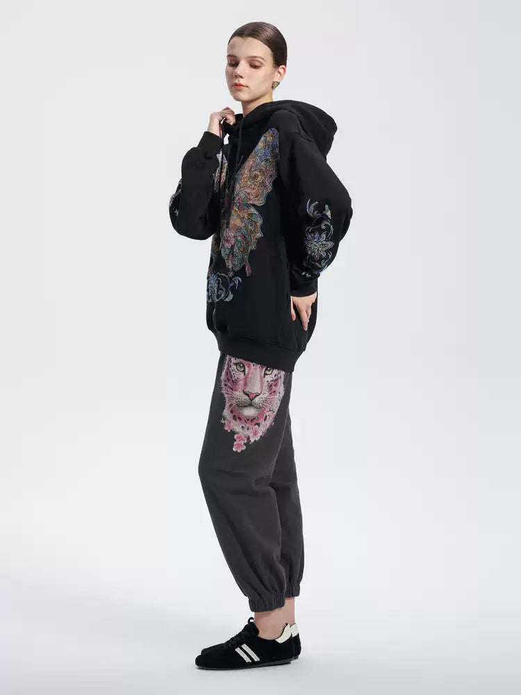 TCH Colorful Rhinestone Butterfly Oversized Black Hoodie