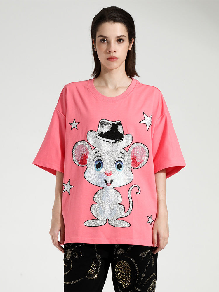 TCH Unisex Cartoon Mouse Casual Sparkle T-shirt
