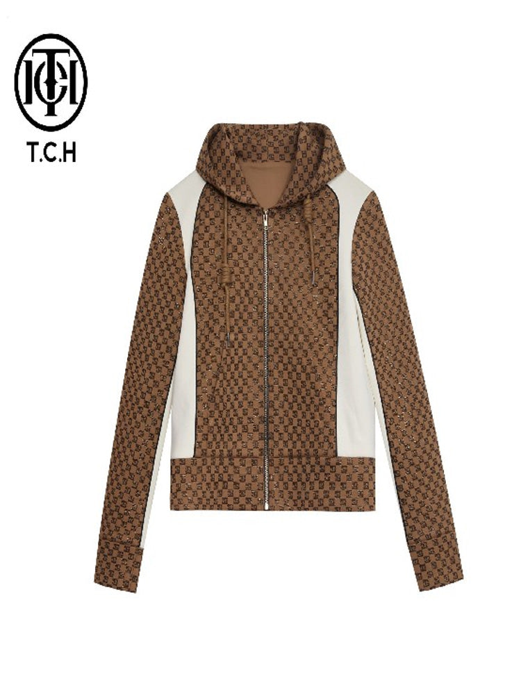 TCH Rhinestone Monogram Jacquard Hoodie
