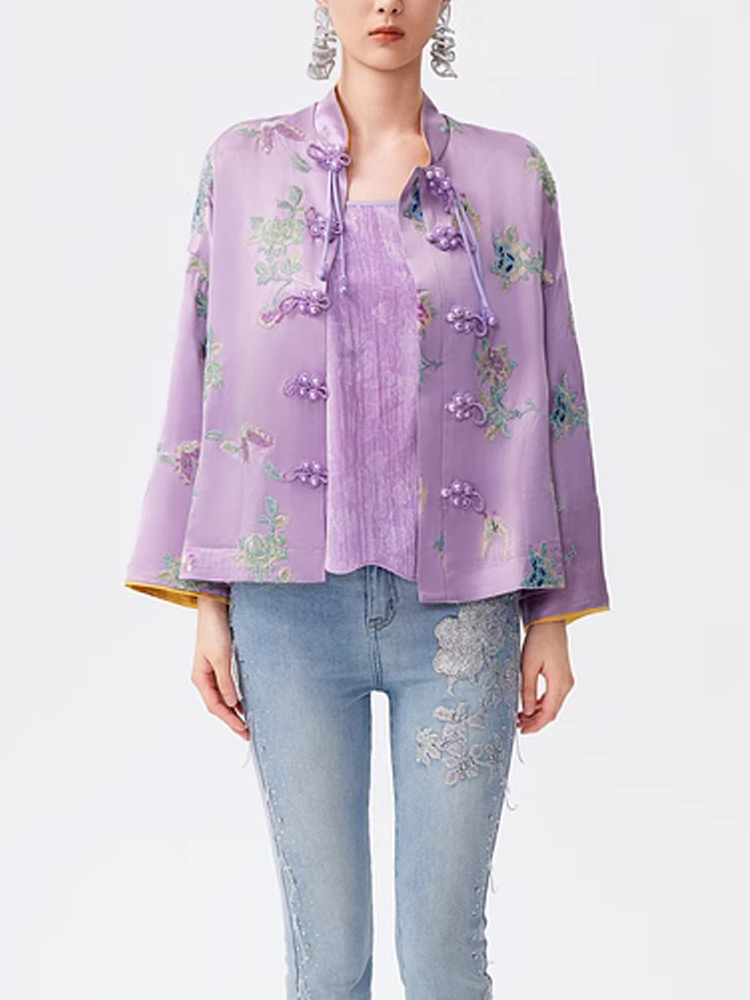 TCH Embroidery Rhinestone Vintage Satin Top