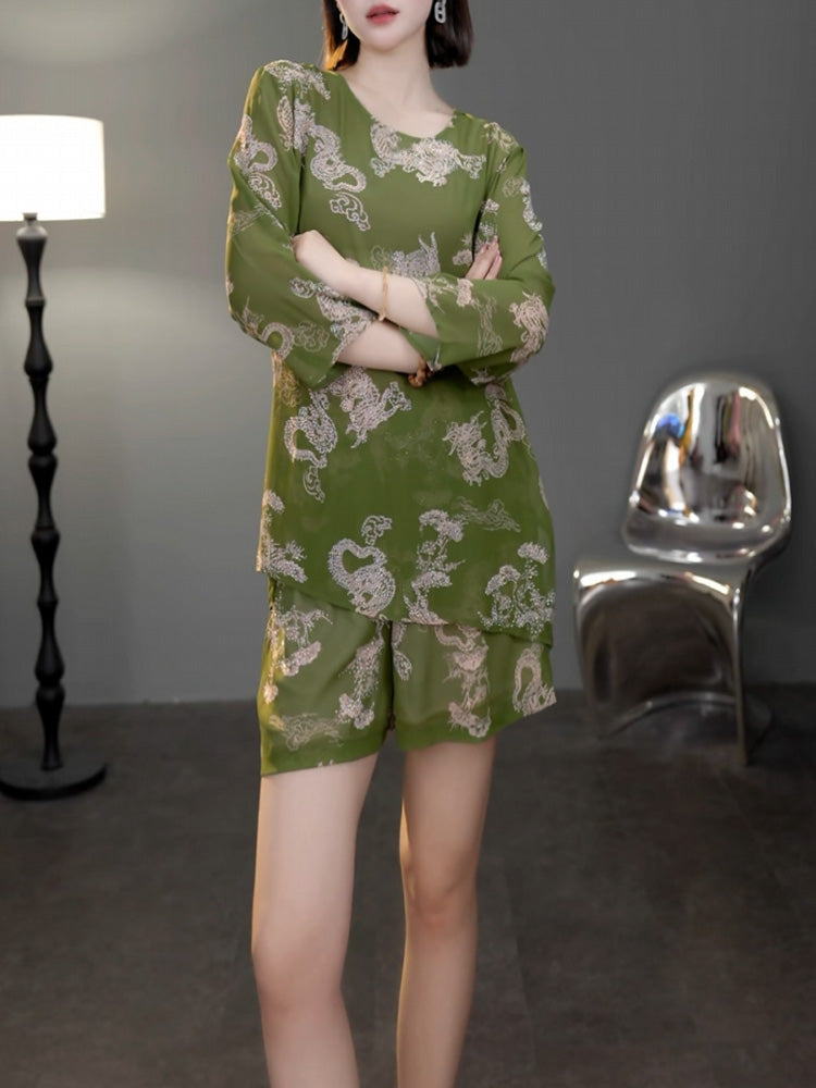 TCH Jacquard Gragon Vintage Mini Shorts