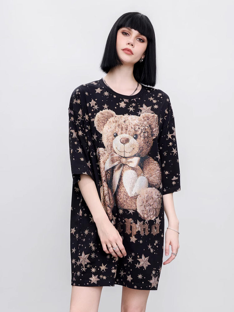 TCH Star Rhinestone Teddy Bear Oversized Mini Dress
