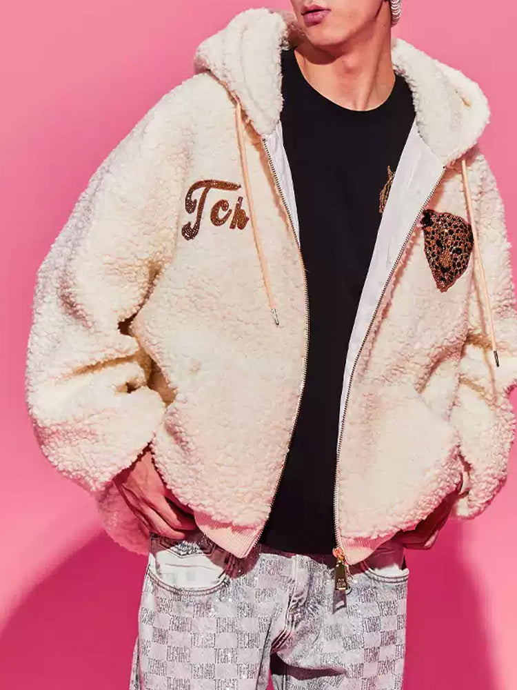 TCH Rhinestone Angel Wings Fleece Hooded Jacket