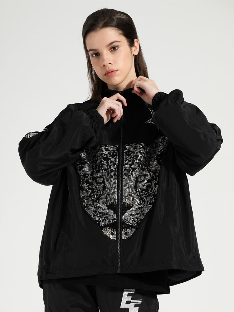 TCH Luxurious Leopard Hot Diamond Zipper Bomber Jacket