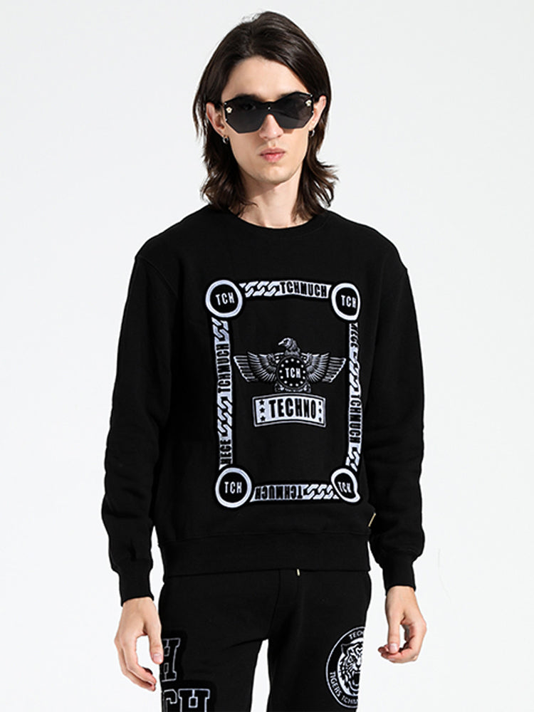 TCH Men's Eagle Print Black Graphic Sweatshirt