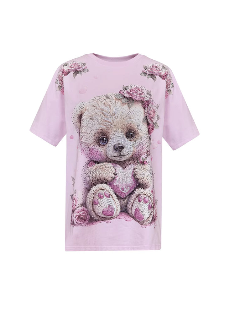 TCH Presale Cute Flower Bear Rhinestone T Shirt
