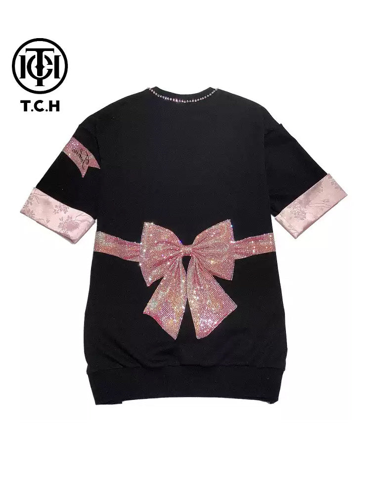 TCH Teddy Bear Shiny Rhinestone Bow Mini Dress