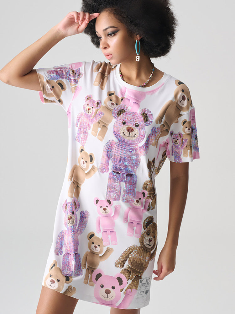 TCH Rhinestone Robot Bear Sparkling T-shirt Dress