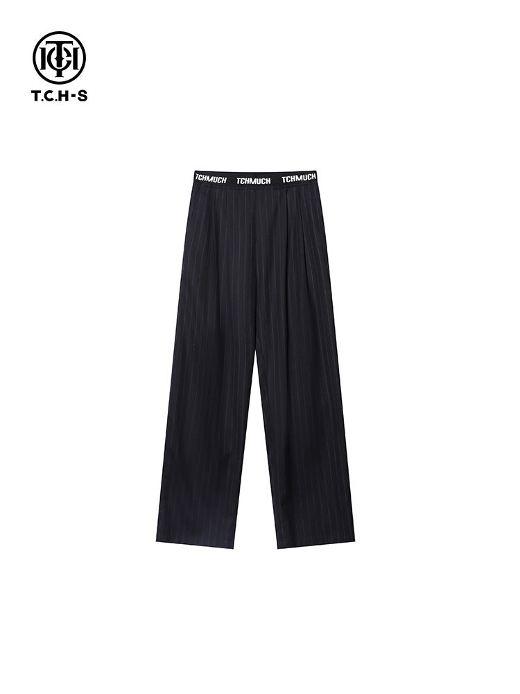 TCH Letter Elastic Waist Wide Leg Stripe Pants