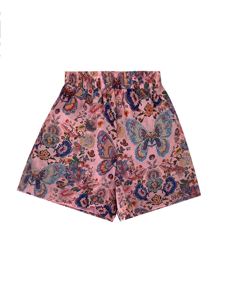 TCH Butterfly Print Rhinestone Sparkle High Waist Shorts
