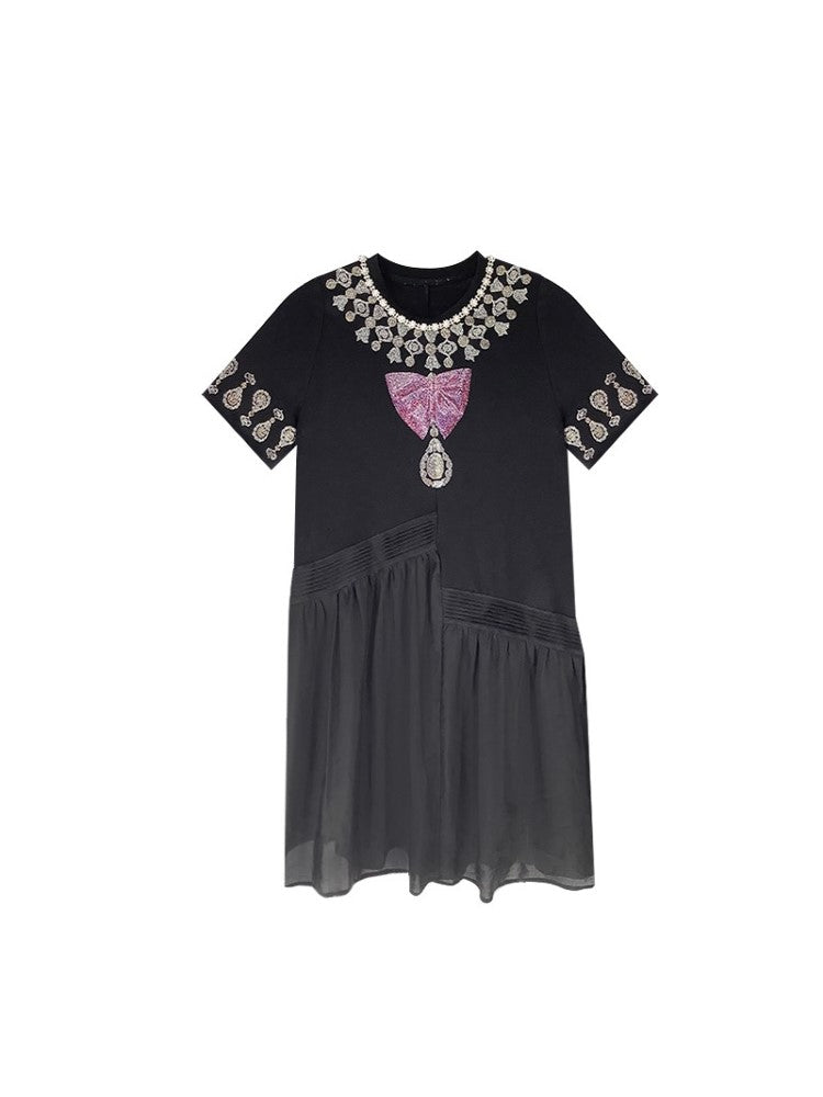 TCH Crystal-Embroidered Bow Mesh Midi Dress