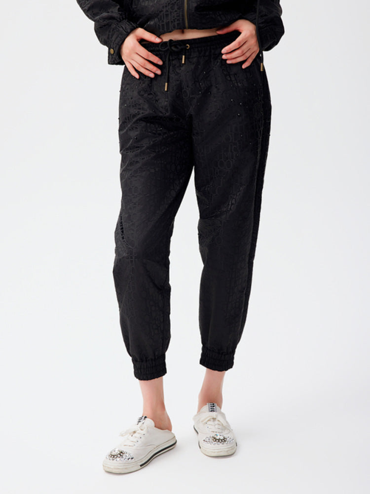 TCH Crystal-Embellished Allover Logo Nylon Jogger