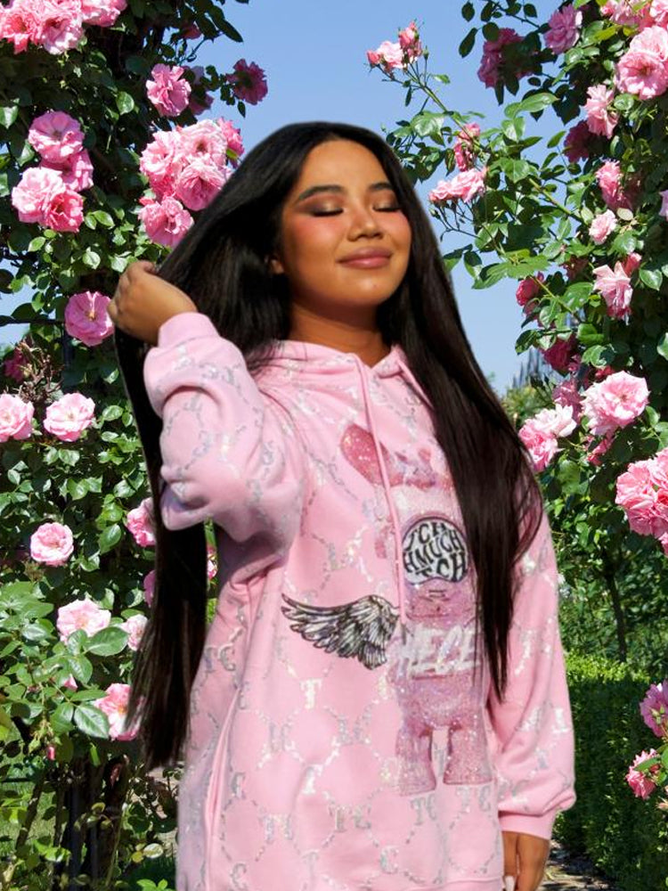 TCH Rhinestone Cartoon Graphic Pink Fall Hoodie