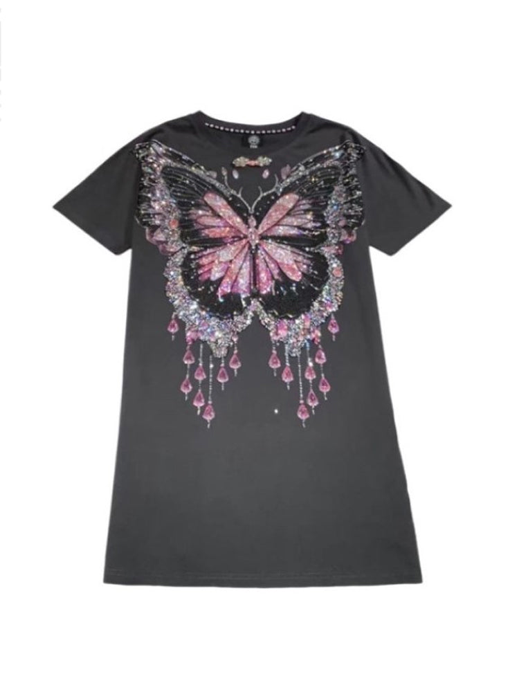 TCH Pink Rhinestone Sparkle Butterfly Midi Dresses