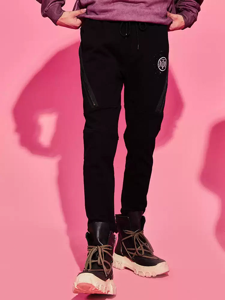 TCH Rhinestone Logo Zipper Long Pants