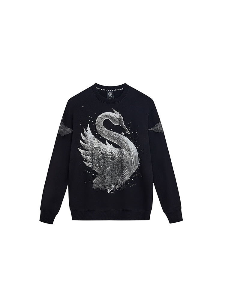 TCH Graphic Rhinestone Swan Unisex Sweatshirt with Wings