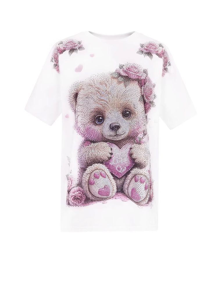 TCH Presale Cute Flower Bear Rhinestone T Shirt