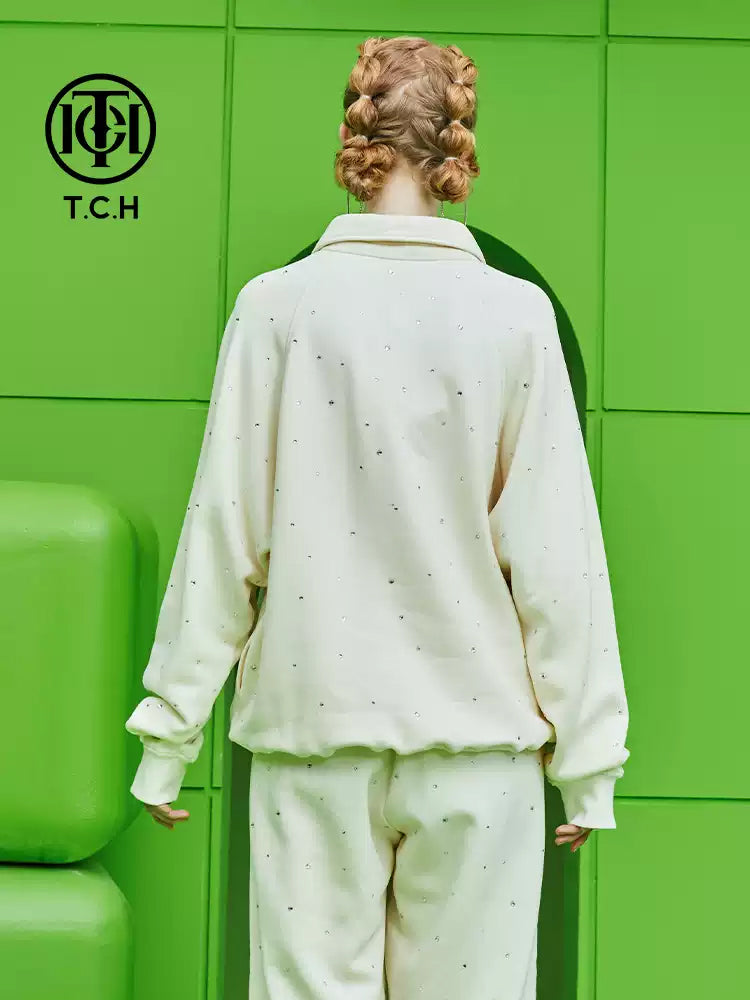 TCH Unisex Rhinestone Logo Print Polo Top