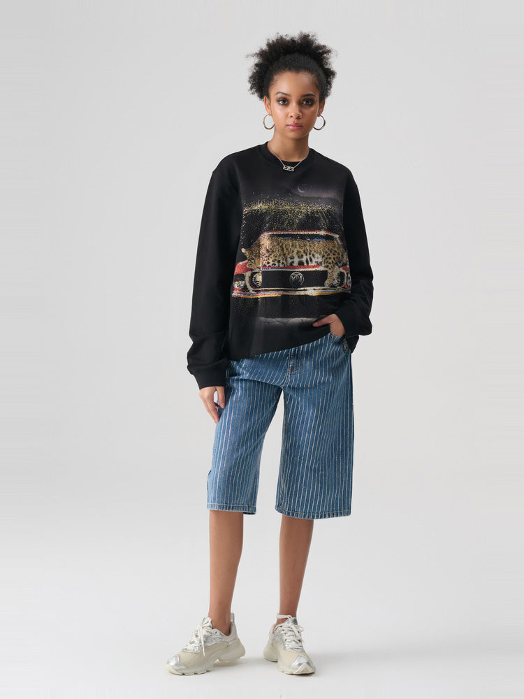 TCH Crystal Embroidered Stripe Short In Denim