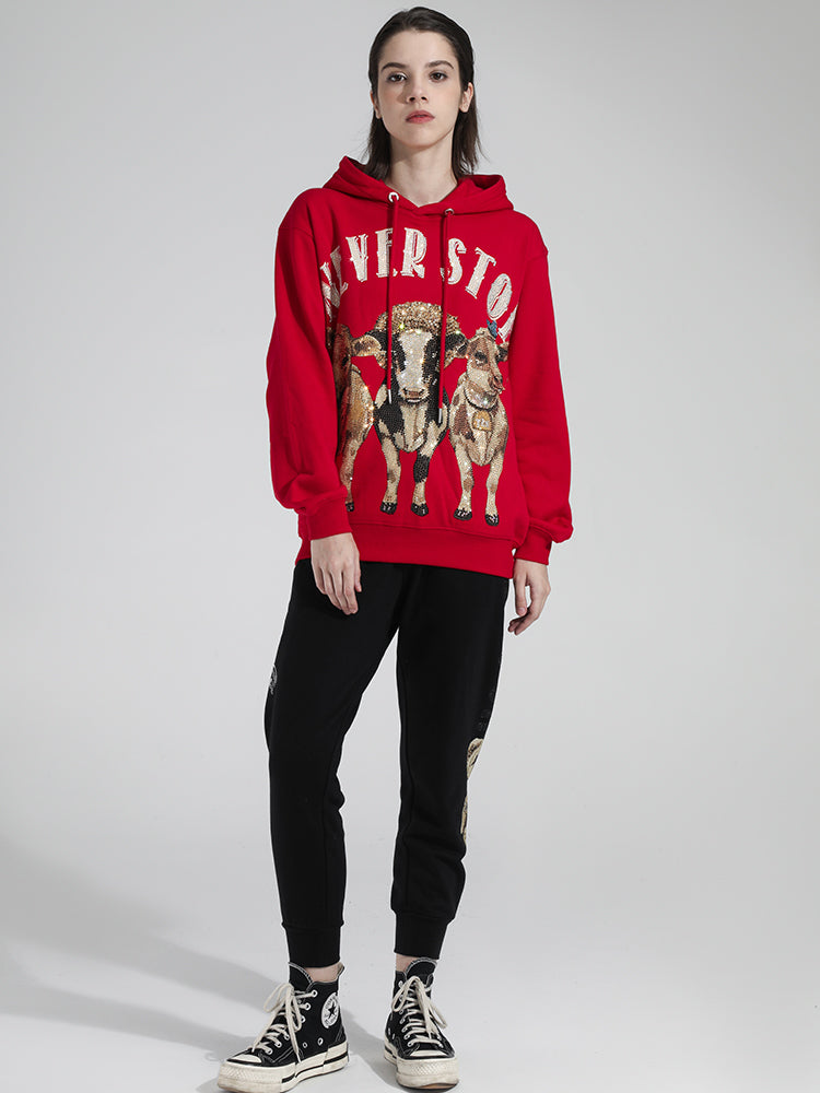 TCH Men's Rhinestone Graphics Long Sleeve Hoodie