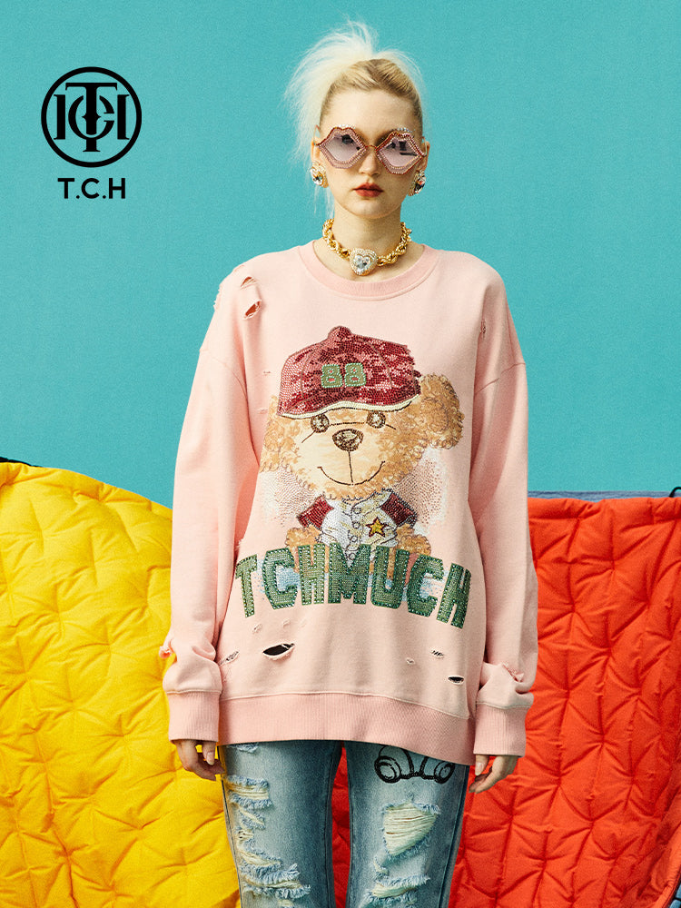 TCH Cartoon Rhinestone Letter Sweatshirt
