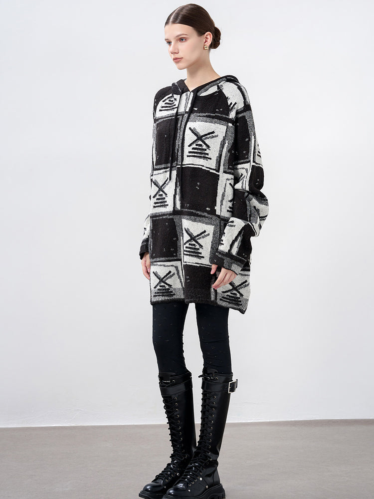 TCH Rhinestone Plaid Long Sleeve Oversized Hoodie Dress
