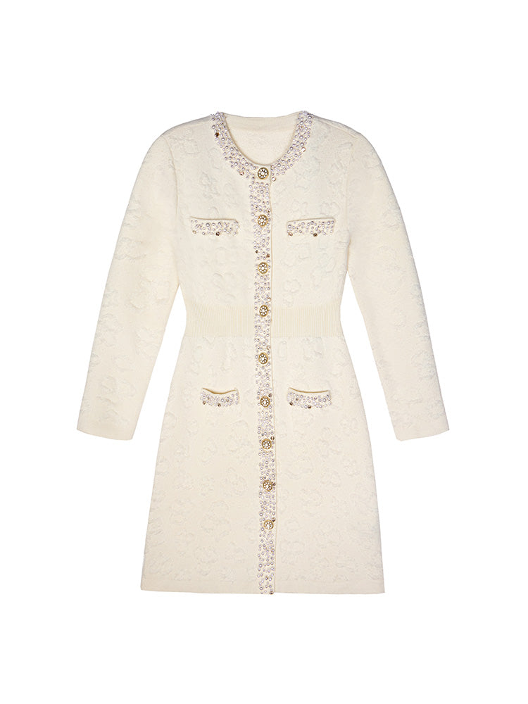 TCH Pearl Trim Knit Tweed Sheath Work Dress