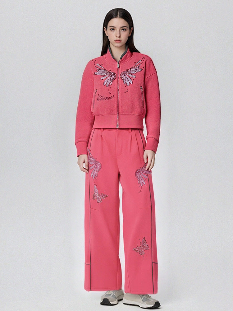 TCH Pink Wings Rhinestone 2 Piece Tracksuit Set