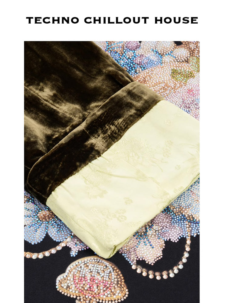 TCH Luxury Velvet Rhinestone Graphic Satin Top