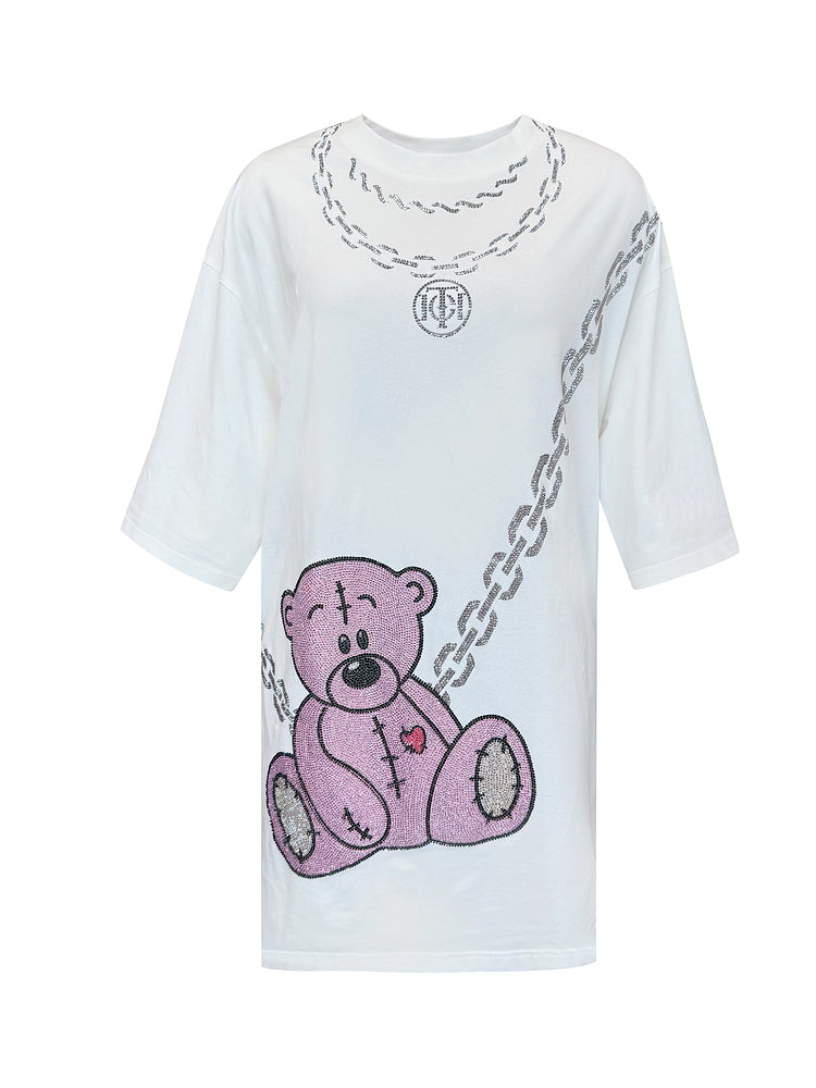 TCH Bear Bag Rhinestone Cotton Short Dress