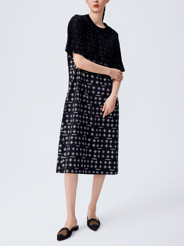 TCH Heavy Crystal Embellished Flowers Vintage Shiny Midi Dress