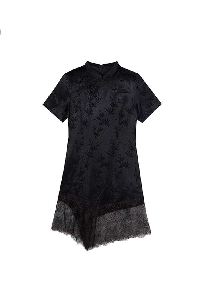 TCH Lace Contrast Rhinestone Jacquard Dress