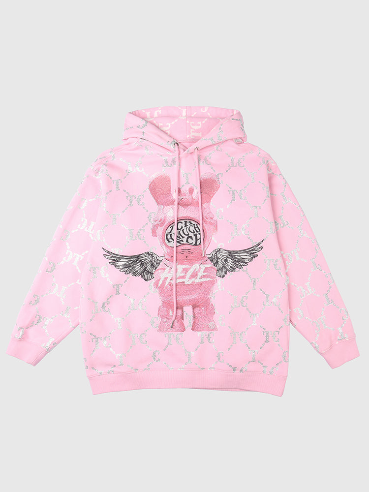 TCH Rhinestone Cartoon Graphic Pink Fall Hoodie
