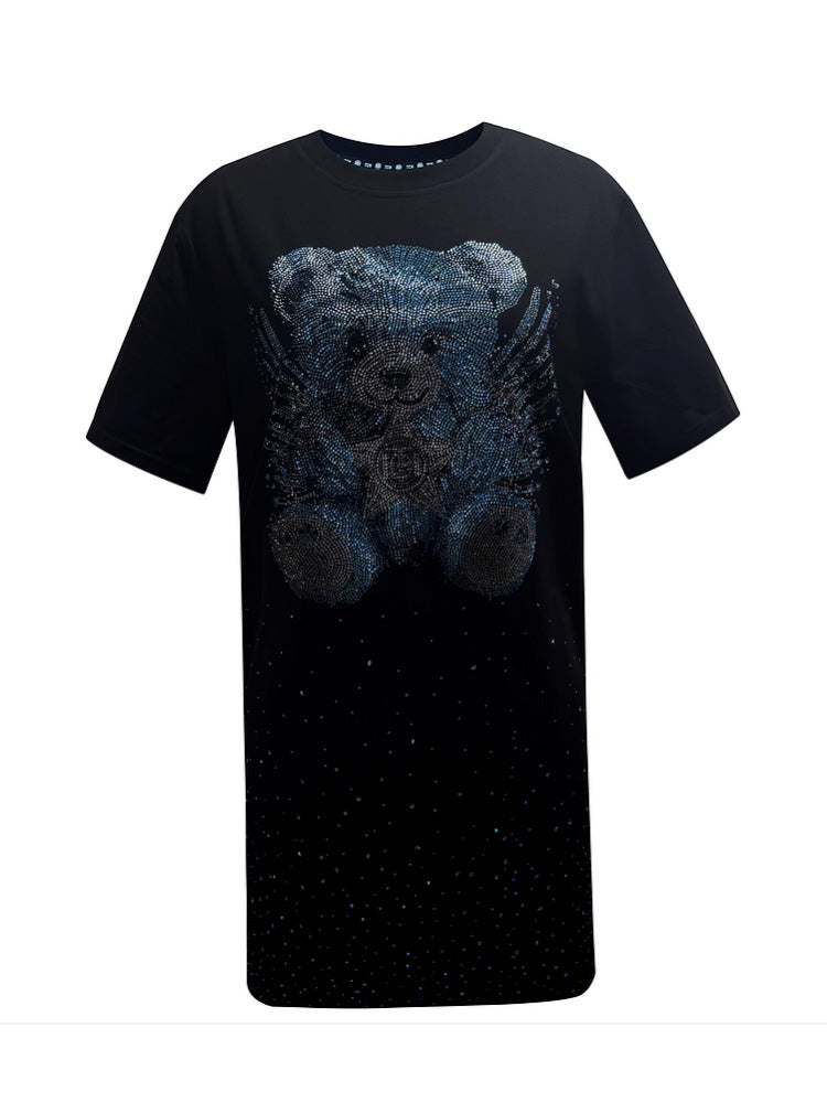TCH Rhinestone Bear Print Cotton Short Dress