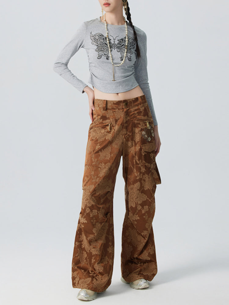 TCH Rhinestone Butterfly Drawstring Waist Crop Top