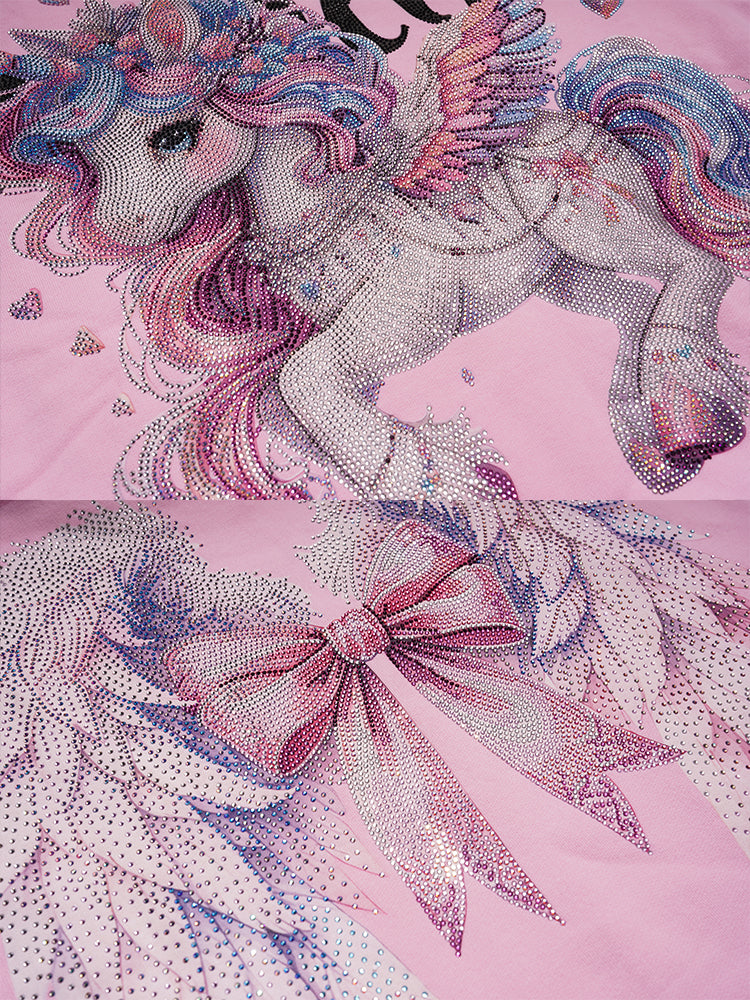TCH Unicorn Rhinestone Pink Cotton Hoodie
