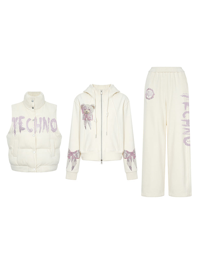 TCH Graphic Rhinestone 3 Piece Outfits Sweatsuit
