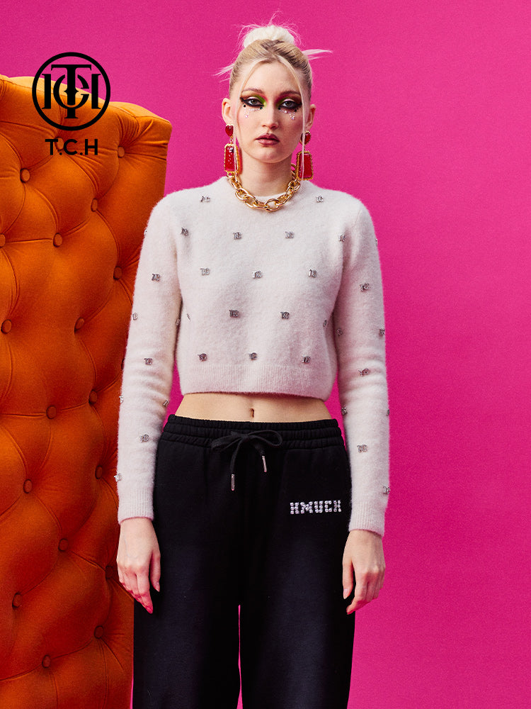 TCH Rhinestone Cropped Knitwear Sweater